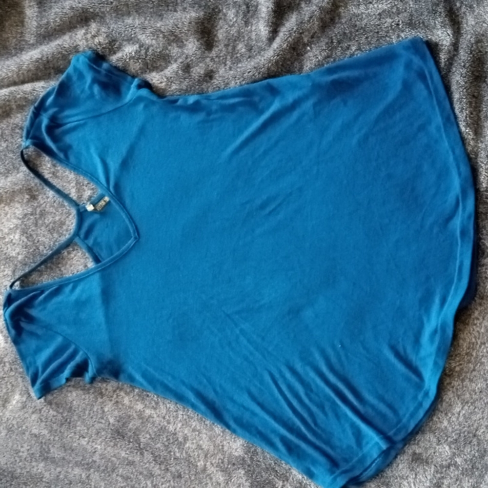 Peyton Jensen teal open shoulder cap sleeve top